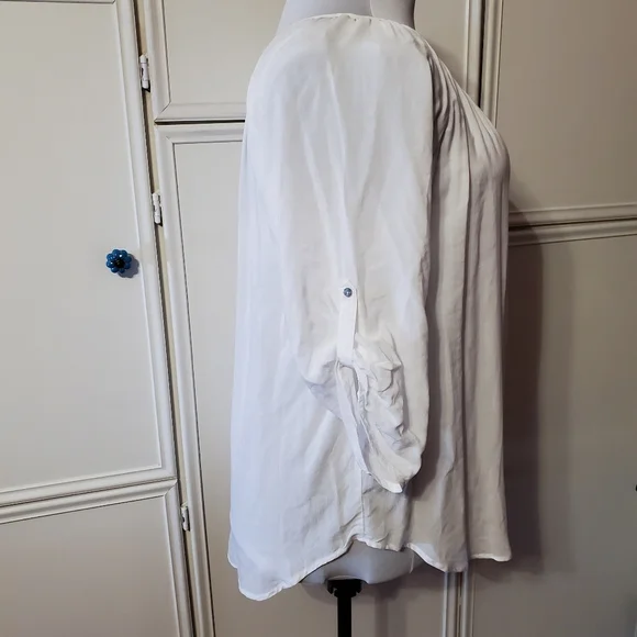 Soft & Romantic Flowing Roll Tab Sleeve Blouse - Picture 2 of 5